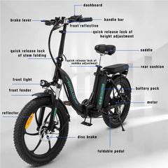 KL-BK6S Folding City Electric Bike with Throttle 15Ah Powerful Motor 20Inch 7 Speeds 25KM/H LCD Screen-Wholesale